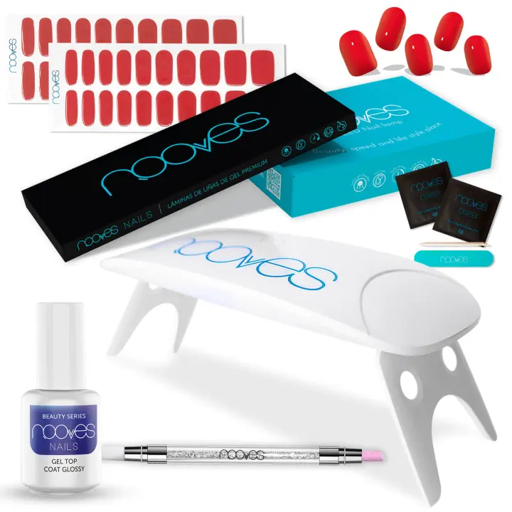 Starter Kit Beauty Red2 Láminas de Uñas de Gel Precurado PremiumLámpara de uñas UV/LEDGel Top Coat GlossyTiras De Uñas De Gel semicuradoPegatinas Uñas Semipermanente en GelGel Nail stickers - 1