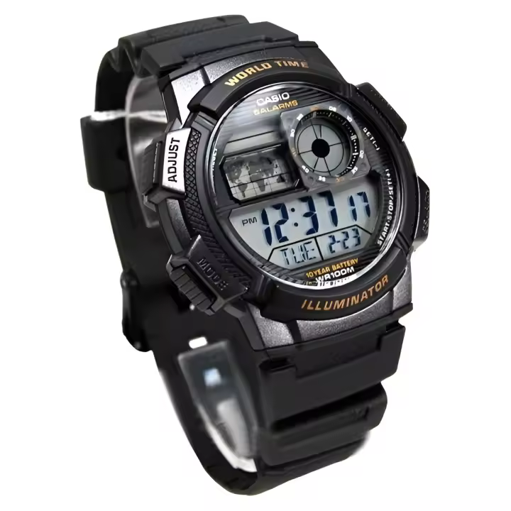Reloj Casio collection Digital AE-1000w-1av Hora Mundial - 5 Alarmas - 10 BAR - 1