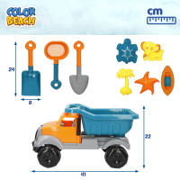 COLORBABY - Camión con juguetes para la playa, 40 cm, 9 piezas, moldes de arena, palas, cedazo, volquete, juegos arena, juego verano para bebés, +18 meses - details 3