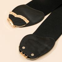Cinturón De Moda Para Mujer Negro Ancho Con Cinta Elástica Decorativa Y Metal Resistente Para Adultos - details 2