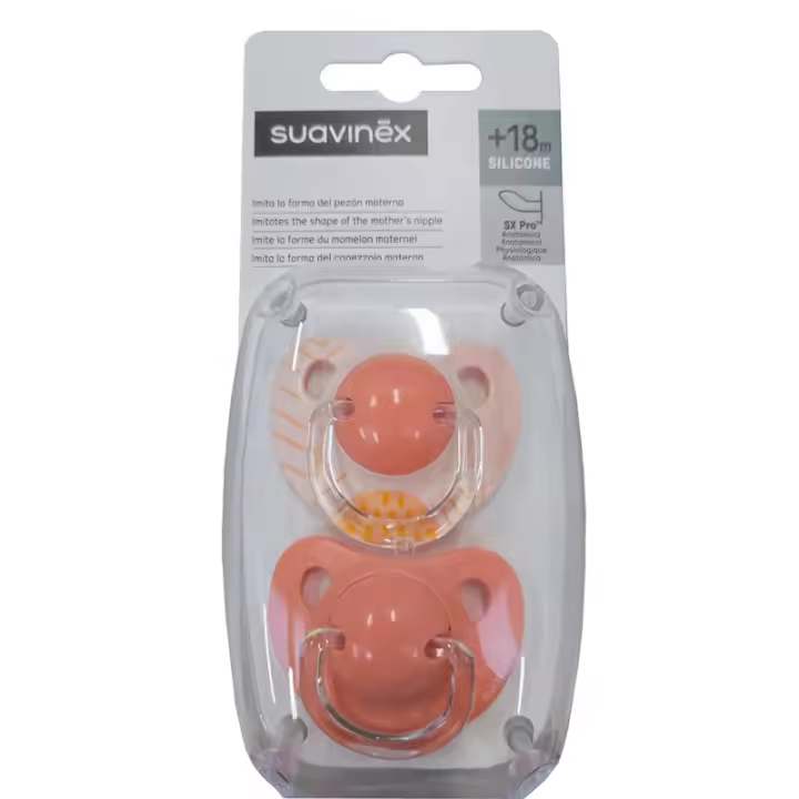 SUAVINEX Chupete Tetina Anatómica Silicona +18 Meses x2 (Rosa-Rayas) ✅ Entrega 24/72h - 1