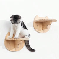 Estante De Madera Para Gato Montado En La Pared Con Escaleras Y Perches En Forma De Rostro De Gato Mobiliario De Mascotas Para Gatos Internos Dormitorio Y Descanso - details 2