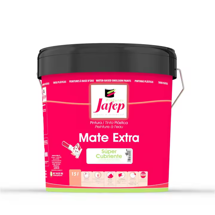 Mate extra supercubriente Jafep, pintura acrílica para exterior e interior, de gran rendimiento y extrema cubrición, muy mate y bajo salpicado - 1
