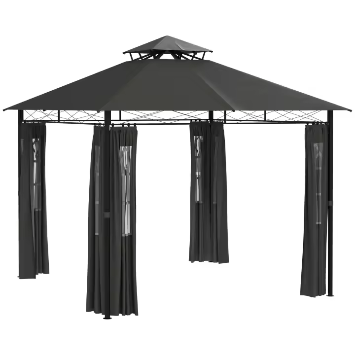 Carpa de metal gris Dark Weather resistant para Fiesta en El Jardín Carpa de Jardín de 3x3 m with Paredes laterales y Techo Doble - 1