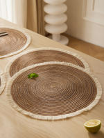 1pcs Matriz De Mesa Ecológica De Poliéster Con Borlas Barata Para Cocina Estilo Americano Redonda Decoración De Mesa - details 4