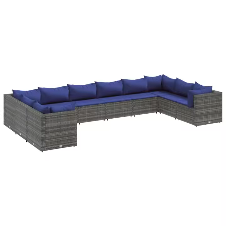 vidaXL Set de muebles de jardín 10 pzas y cojines ratán sintético gris - 1