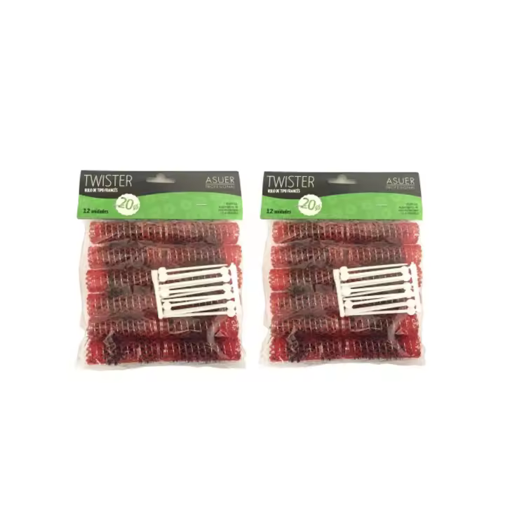 24 Rulos tipo frances tamaño 20mm, 2 paquetes de 12 rulos cada uno. Total 24 rulos mas pinchos. TWISTER ASUER PROFESIONAL - 1