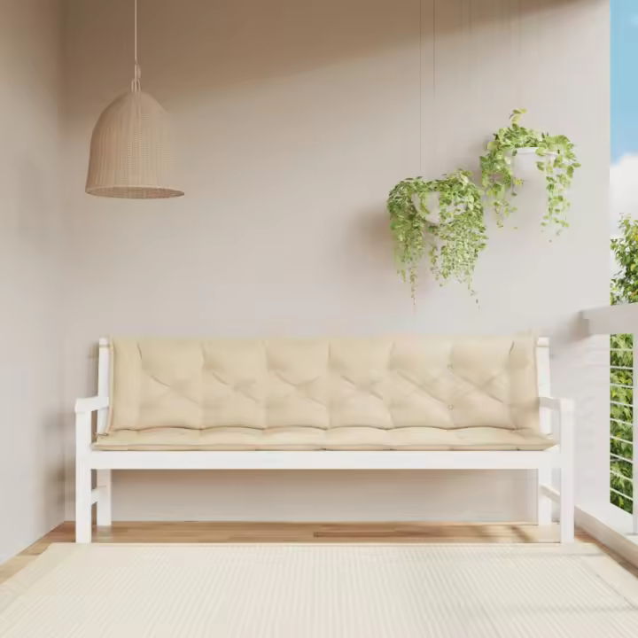 Cojines de banco de jardín 2 uds tela Oxford beige 200x50x7 cm - 1