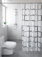 Cortina De Ducha De Baño Impermeable PEVA Moderna Con Patrón Geométrico Y Cuadros Estilo Rústico Decoración Familiar Translúcida - details 3