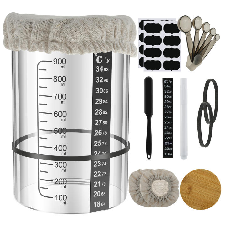 Juego De Comienzo De Masa Para Panadería 900ml Contenedor De Fermentación De Sourdough Jarra De Vidrio Transparente Con Tapa Herramienta Para Hornear