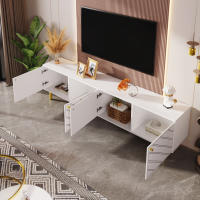 Soporte de TV Moderno Blanco | Asas Doradas + Pies de Metal Premium | 4 Puertas con Almacenamiento Amplio | Diseño Elegant para Estilos Nórdicos, Clásicos y Modernos | Ideal para Salón y Espacios Premium - details 8