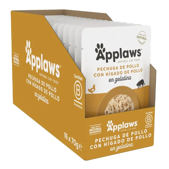 Applaws Cat Comida Húmeda de Sobres Con Higado y Pollo en Gelatina Para Gatos - 16 unidades x 70gr - 1