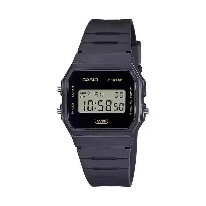 RELOJ CASIO F-91WB-8AEF UNISEX RETRO DIGITAL NEGRO DORADO MINIMALISTA - 1