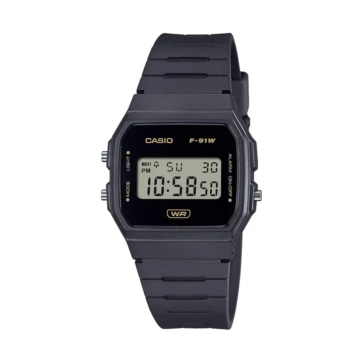 RELOJ CASIO F-91WB-8AEF UNISEX RETRO DIGITAL NEGRO DORADO MINIMALISTA - 1