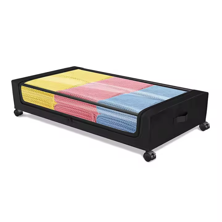 2 cajas de almacenamiento debajo de la cama con ruedas, organizador de tela de gran capacidad con tapa y asa transparentes, diseño multicompartimento para mayor organización. - 1