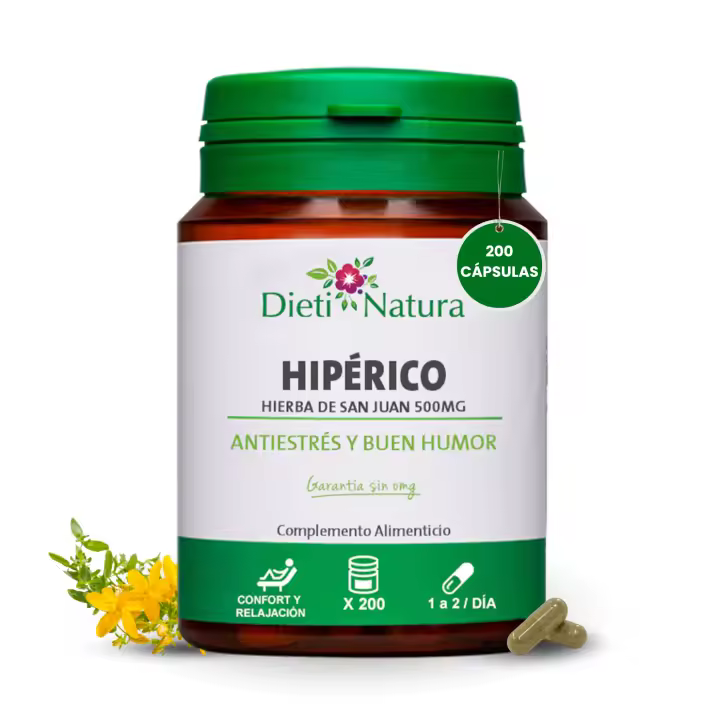 Dieti Natura Hipérico 200 Cápsulas - "Hierba de San Juan" con Flavonoides y Hiperforina - Recupera el Equilibrio Emocional y la Relajación - Antiestrés y Buen Humor - 1