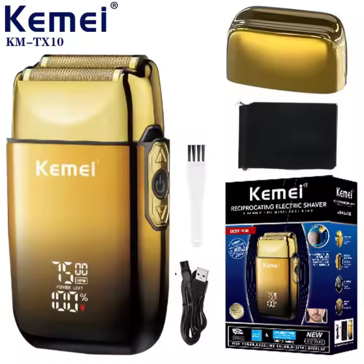 Afeitadora Eléctrica Recargable Kemei TX10 Para Hombres Cabeza Flotante Afeitado Seco Y Húmedo Acero Inoxidable Sin Recortador - 1