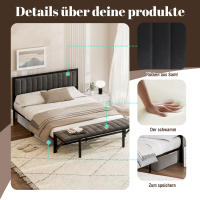 Cama tapizada 160x200cm con aparador con bancos laterales, con bancos laterales, Cama multifuncional con entretención y organización, Armazón de Cama de Hierro, Cama Juvenil, Cama de Adult, Cama Doble, Terciopelo - details 6