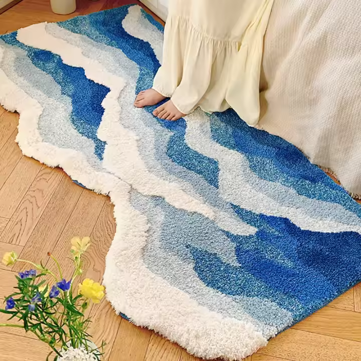 VIKAMA Alfombra De Lado Para Dormitorio Estilo Oceánico Con Ondas Suave Y Cálida Para Niñas Fácil De Limpia Antideslizante Y Resistente Al Desvanecimiento - 1