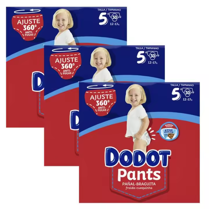 Dodot Bebé Pants Pañales, Talla 5, 12-17 kg, 90 Pañales, Pañal-Braguita con Ajuste 360° Anti-Fugas, Pack Mensual ROUA - 1