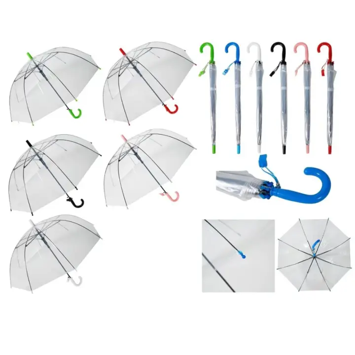 Paraguas Infantil Transparente Largo 50 cm Alto Material Plástico Estructura de Fibra 8 Varillas 68 cm Ancho - 1