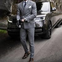 Traje Clásico Para Hombre Con Rayas Formal Boda Negocios Prom Moda Traje De Dos Piezas Slim Fit Chaqueta Y Pantalones - details 1