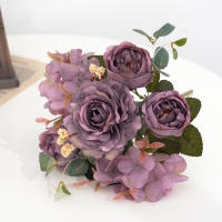 Bouquet De Flores Artificiales Con Hydrangea Y Peonías Sintéticas Para Decoración De Hogar Y Bodas Centros De Mesa Falsas - details 20