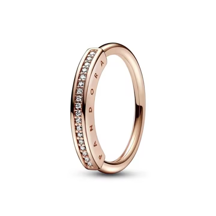 182283C01 - Anillo Pandora Signature con un recubrimiento en oro rosa de 14k I-D Pavé 182283C01 PANDORA Silver  Anillo Pandora original - 1