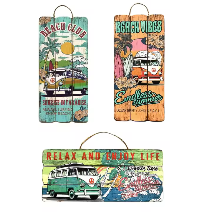 CAPRILO REGALOS & DECORACIÓN Set de 3 Adornos Pared Decorativos "Furgonetas Surferas". Cuadros y Apliques. Muebles Auxiliares. Decoración Hogar. Verano. Regalos Originales. 15 x 1 x 34 cm. - 1