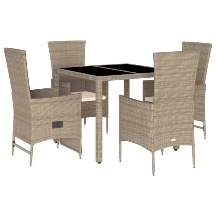vidaXL Set comedor de jardín 5 pzas con cojines ratán sintético beige - 1