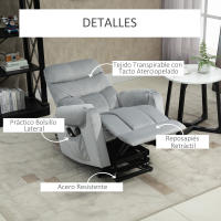 HOMCOM Sillón de Masaje Relax Sillón Levantapersonas con Reclinación Eléctrica hasta 135° Control Remoto y 8 Zonas de Masaje Tapizado en Terciopelo y Acolchado 79x97x103 cm Gris - details 3