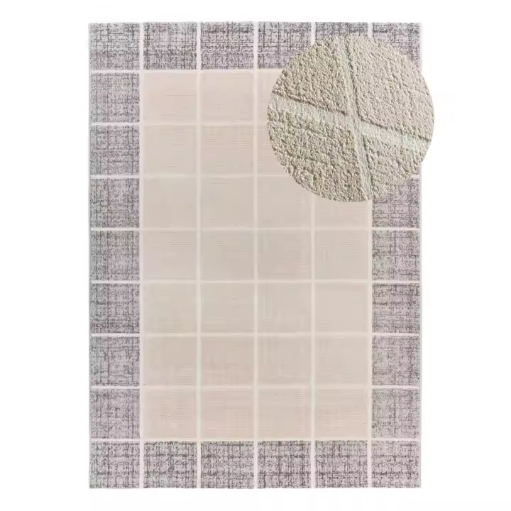 Alfombra interior geométrica con relieve en beige y gris - FLORA 12959 | 80x150, 133x190, 160x230 cm - 1