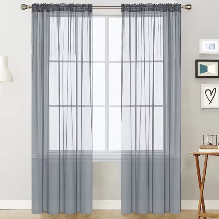 Cortina De Ventana Transparente De Seda Terylene De Color Sólido Para Decoración Simplicidad En Sala De Estar Y Dormitorio - 1