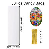 Bolsas De Tratamiento De Celuloza 50/100Pcs 8x28cm Transparentes Con Cordones Para Empaquetar Dulces Galletas Favors De Fiesta - details 0
