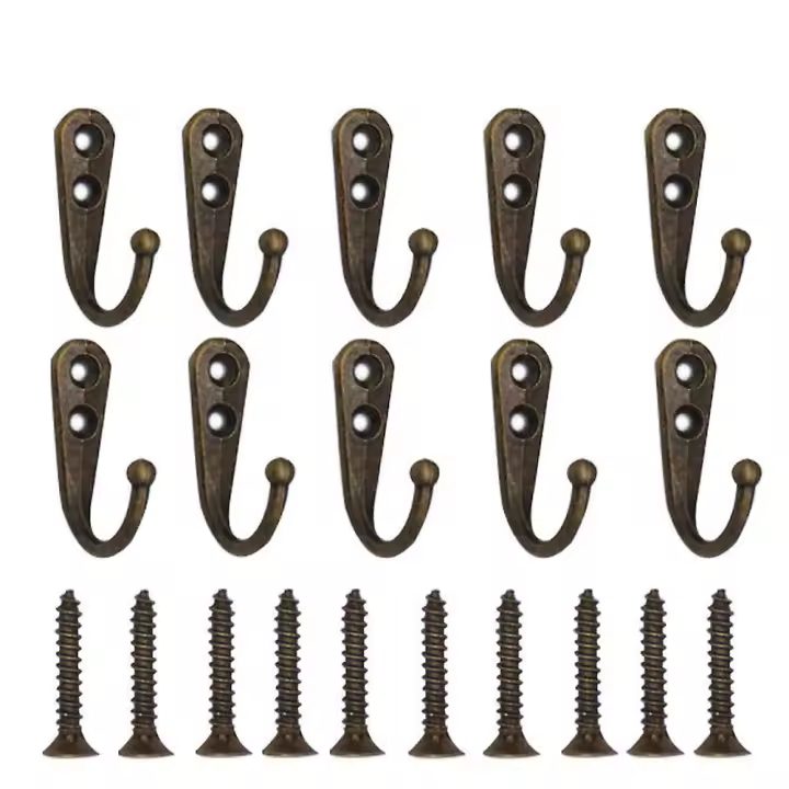 10 ganchos individuales de bronce para pared, ganchos para abrigos, tono bronce, equipados con tornillos de montaje. - 1