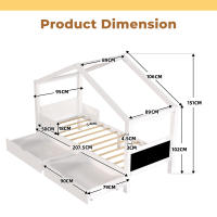 Cama Infantil con Doble Cajón, Cama Anticaída Base Estable de Listones, Madera de Pino Certificado Ambiental Cama Infantil 90x200 cm, Sin Colchón Blanco - details 8