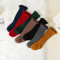 Calcetines Largos Para Niñas Ruffle Suaves De Algodón Con Encaje Y Flores Para Escuela Uniforme Infantil Para 0-8 Años Colores Variados - details 4