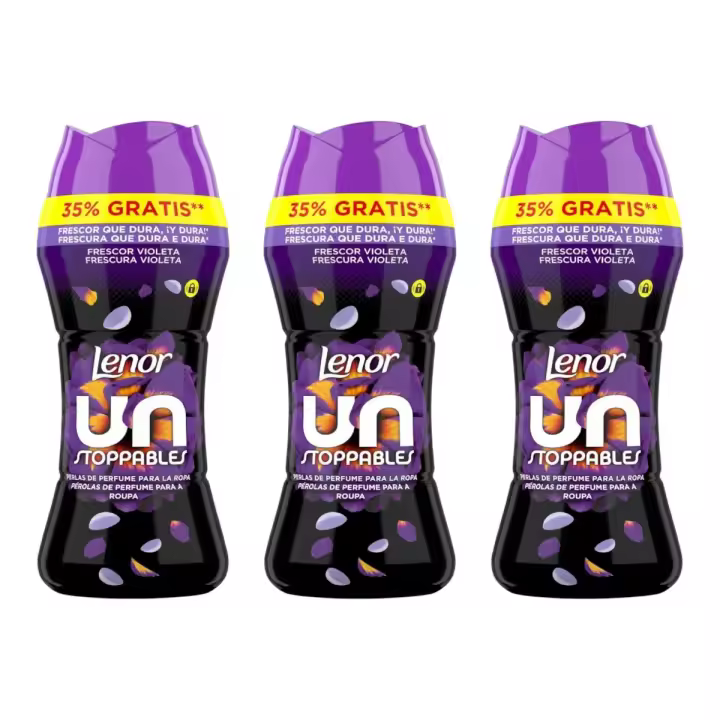 Pack de 3 botes Lenor Unstoppables Perlas de Perfume para la Ropa Frescor Violeta – Intensificador de Fragancia, 3 botes x 270g - 1