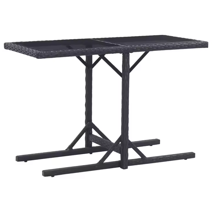 Mesa de Jardín de Vidrio y trinquete sintético Negro 110x53x72 cm - 1