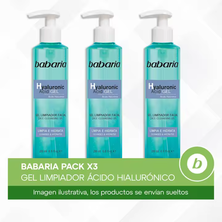 Babaria Pack 3x Gel Limpiador Ácido Hialurónico: Limpieza Profunda, Hidratación y Piel Suave para Todo Tipo de Pieles - 1