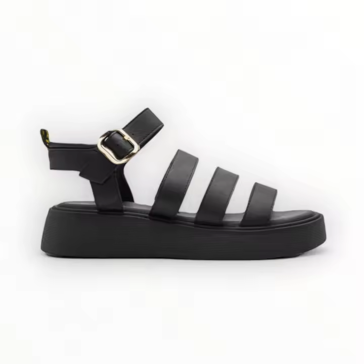 Sandalias plataforma negro tiras pulsera tobillera planta acolchada ajuste hebilla mujer tendencia 2025 altamoda - 1