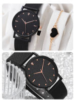 Reloj De Cuarzo Para Mujer 2PCS Set Negro Lujo Con Rhinestone Y Cristal Reloj De Pulsera De Moda Casual Con Cierre De Pulsera Material De La Correa De Silicona Y Caso Redondo - details 3