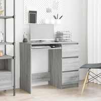 vidaXL Escritorio de madera contrachapada 90x45x76 cm en color Blanco/Blanco brillante/Gris hormigón y más | estructura resistente ideal para salón dormitorio o estudio - details 3