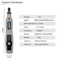 Taladro Mini Grindera Recargable DONUMEH Con Batería Removible 3 Velocidades Ajustables Herramienta Rotativa Dremel Engraver Para DIY En Casa - details 5