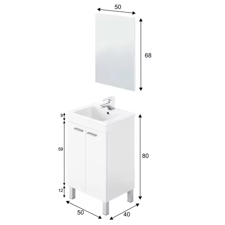 Mueble de baño Koncept 2 puertas + espejo blanco 80x50x40 cm - 1