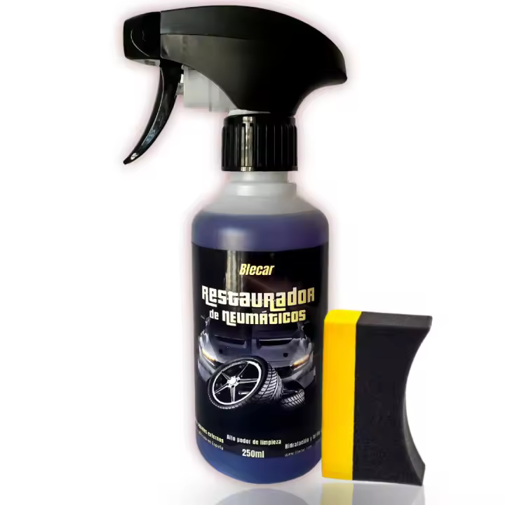 Blecar | Abrillantador y Recuperador de Neumáticos Profesional + Esponja. Hidratador de Gomas y Molduras – Protector de Plásticos para Coche y Moto – Mejor Abrillantador para Neumáticos - 1