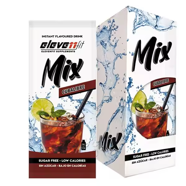 Eleven Fit Mix Instantáneo, Caja de 12 Sobres Sabor Cubalibre - Prepara 1.5L de Bebida Saludable - Sin Azúcar, Baja en Calorías y Carbohidratos - Ideal para Agua/Leche, Cocinar y Preparar Postres - Mejora tu Dieta - Apto para Adultos y Niños - 1
