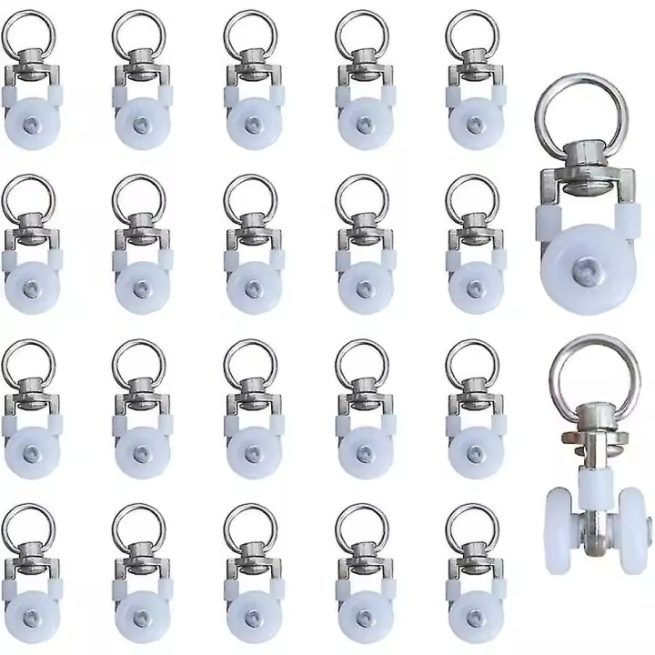 20 poleas metálicas para cortinas, ganchos deslizantes para cortinas, poleas para rieles de cortinas. - 1
