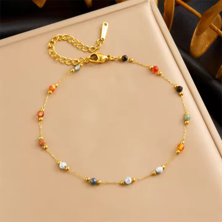 DIEYURO 316L Pulseras De Tobillo En Acero Inoxidable Para Mujer Con Cuentas De Colores Naturales Y Zirconia Moda Joyería Impermeable Regalo - 1