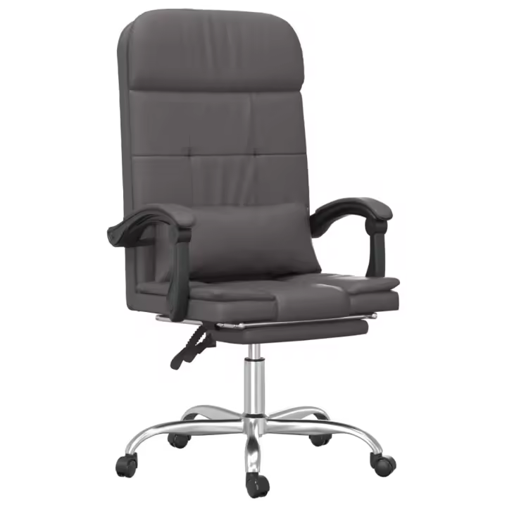 Silla de oficina reclinable masaje cuero sintético gris - 1